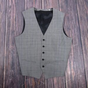 Express Vest Mens Medium Gray Plaid 3 Piece Wool Blend 5-Button Belted